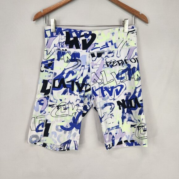 Calvin Klein Graffiti Performance Bike Shorts Wms L Compression Y2K Athleisure - Picture 1 of 8